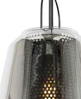 Zavesne lampy Art Deco závesná lampa čierna s dymovým sklom 23 cm - Kevin