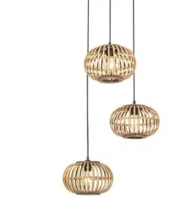 Zavesne lampy Orientálne závesné svietidlo bambusové 3-svetlé okrúhle - Amira