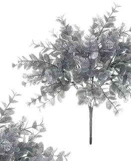 Vianočné dekorácie Eukalyptus, kvetina umelá plastová, farba strieborná srienistá