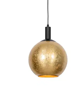 Zavesne lampy Dizajnové závesné svietidlo čierne so zlatým sklom - Bert