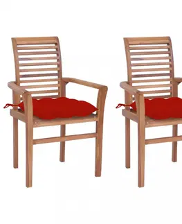 Zahradné stoličky Záhradná jedálenská stolička s poduškou 2 ks teak Dekorhome Červená