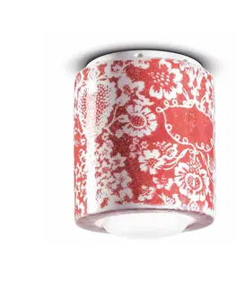 Bodové svetlá Ferroluce PI stropné svietidlo, kvetinový vzor, Ø 12,5 cm červená/biela