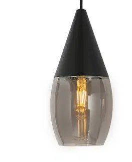 Zavesne lampy Moderné závesné svietidlo čierne s dymovým sklom 3-svetlo - Drop