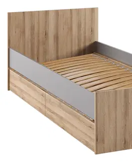 Postele NABBI Boran 90 jednolôžková posteľ s roštom a úložným priestorom dub artisan / sivá