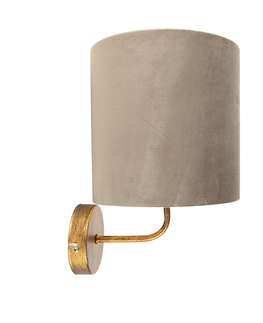 Nastenne lampy Vintage nástenné svietidlo zlaté so zamatovým odtieňom taupe - matné