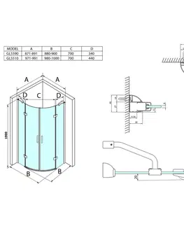 Sprchové dvere GELCO - LEGRO štvrťkruhová sprchová zástena 900x900, dvojkrídlová, číre sklo GL5590