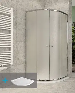 Kúpeľňové batérie MEREO MEREO - Sprchový set z Kory Lite, štvrťkruh, 90 cm, chróm ALU, sklo Grape a nízké SMC vaničky CK35131ZN