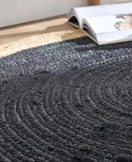 Koberce Dvojfarebný okrúhly jutový koberec, čierna a prírodná