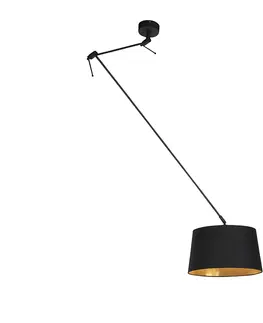Zavesne lampy Závesná lampa s bavlneným tienidlom čierna so zlatom 35 cm - Blitz I čierna