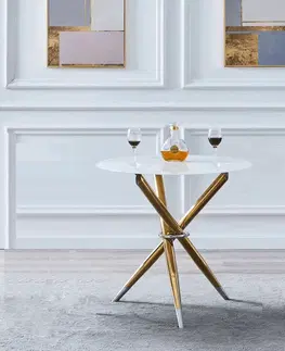 Jedálenské stoly Jedálenský stôl/kávový stolík,  biela/gold chróm zlatý, priemer 80 cm, DONIO