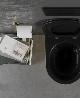 Záchody MEXEN - Lena Závesná WC misa vrátane sedátka s slow-slim, duroplast, čierna mat / zlatý vzor 30224077