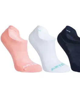 bedminton Detské nízke ponožky na tenis RS 160 3 páry ružové, biele a tmavomodré