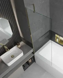 Sprchové dvere MEXEN/S - Cube obdĺžniková vaňa 170 x 80 cm s panelom + vaňová zástena 70 cm, transparent, zlatá 550517080X9507000050