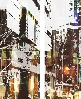 Obrazy mestá 5-dielny obraz abstraktná panoráma mesta