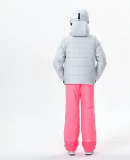 bundy a vesty Detská lyžiarska prešívaná bunda 100 Warm hrejivá a nepremokavá sivá