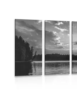 Čiernobiele obrazy 5-dielny obraz odraz horského jazera v čiernobielom prevedení