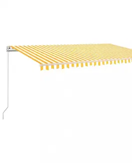 Záhradné markízy Ručne zaťahovacia markíza s LED svetlom 500x350 cm Dekorhome Biela / žltá