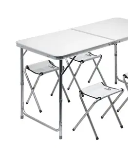 Záhradné stoličky a kreslá  Skladací kempingový stôl + 4x stolička biela/chróm 