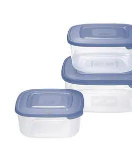 Misy a misky Tontarelli Sada plastových dóz na potraviny 3 ks, štvorec, modrá