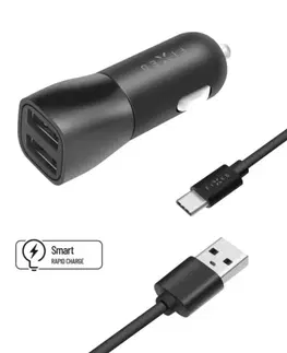 Nabíjačky pre mobilné telefóny FIXED Autonabíjačka Smart Rapid Charge 2 x USB s káblom USBUSB-C 1 m, 15 W, čierna FIXCC15-2UC-BK