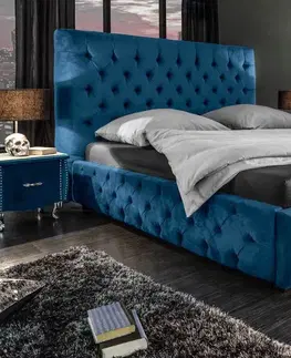Postele LuxD Dizajnová posteľ Laney 160x200 cm tmavomodrý zamat