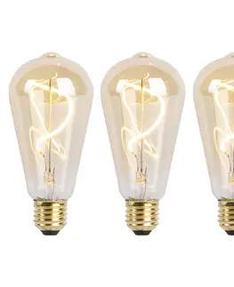 Ziarovky Sada 3ks E27 stmievateľných LED špirálových lámp ST64 zlatá 4W 270 lm 2100K