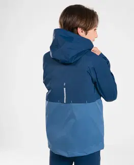 bežecké oblečenie Detská nepremokavá bežecká bunda s odnímateľnou prešívanou bundou Kiprun 3v1 tmavomodrá