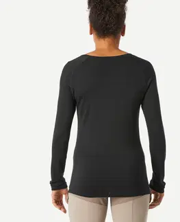 kemping Dámske tričko MT500 z vlny merino s dlhým rukávom čierne