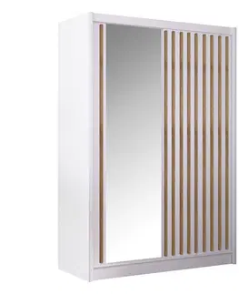 Šatníkové skrine Skriňa s posuvnými dverami, biela/dub craft, 150x215 cm, LADDER