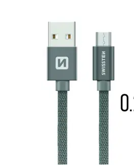 USB káble Dátový kábel Swissten textilný s Micro-USB konektorom a podporou rýchlonabíjania, sivý 71522102