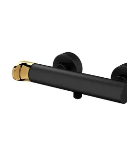 Kúpeľňové batérie CERSANIT - Nástenná sprchová batéria INVERTO, páková, čierna + zlatý úchyt S951-290