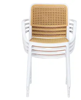 Záhradné stoličky a kreslá Stohovateľná stolička, biela/béžová, RAVID TYP 2