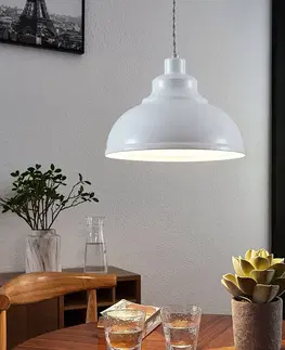 Závesné svietidlá Lindby Vintage závesná lampa Albertine, kovová, biela