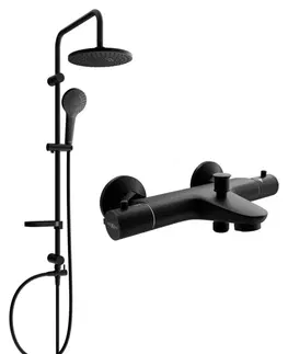Sprchy a sprchové panely MEXEN/S - Erik sprchový stĺp vrátane vaňovej termostatickej batérie Nox, čierna 77350205-70