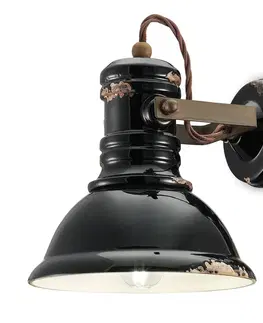 Nástenné svietidlá Ferroluce Keramická nástenná lampa C1693 v čiernej farbe v industriálnom štýle