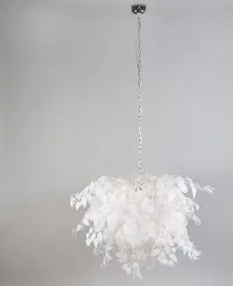 Zavesne lampy Romantická závesná lampa biela s listami - Feder
