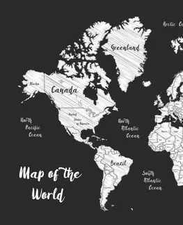 Obrazy na korku Obraz na korku čiernobiela jedinečná mapa sveta