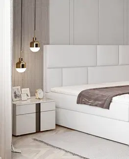 Postele NABBI Ferine 185 čalúnená manželská posteľ s úložným priestorom biela