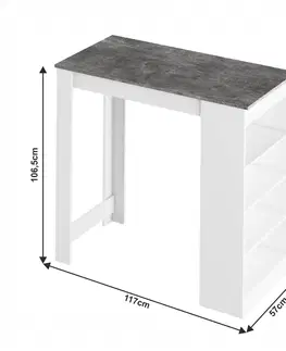 Jedálenské stoly Barový stôl, biela/betón, 117x57 cm, AUSTEN