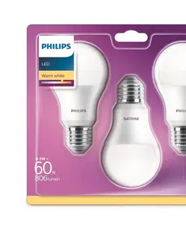 LED osvetlenie Philips SADA 3x LED Žiarovka Philips A60 E27/8,5W/230V 2700K 