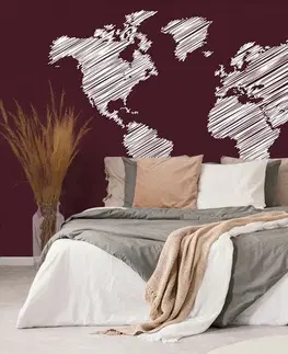 Samolepiace tapety Samolepiaca tapeta šrafovaná mapa sveta na bordovom pozadí