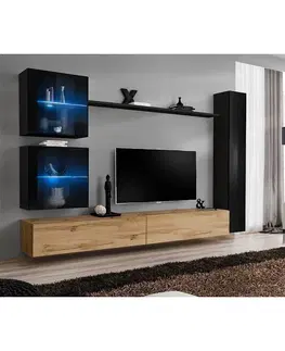 Podkrovný nábytok Obývacia stena Switch XVIII Sklo +LED čierna/Wotan