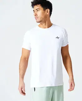 fitnes Pánske tričko 120 na fitnes priedušné s okrúhlym výstrihom biele