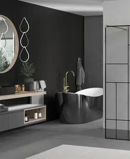 Sprchové dvere MEXEN/S - KIOTO samostatne stojaca sprchová zástena 120 x 200, transparent/čierna vzor 8 mm, zlatá 800-120-002-50-78