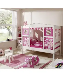 Atypické detské postele Posteľ V Tvare Domčeka Lio Mini Záves Ružový