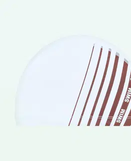 čiapky Plavecká látková čiapka Ondu so záterom veľkosť M biela s červenými pásikmi