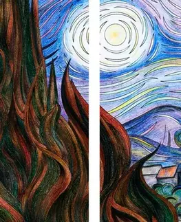 Abstraktné obrazy 5-dielny obraz reprodukcia Hviezdna noc - Vincent van Gogh