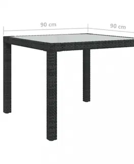 Záhradné stoly Záhradný stôl sklo / polyratan Dekorhome Čierna