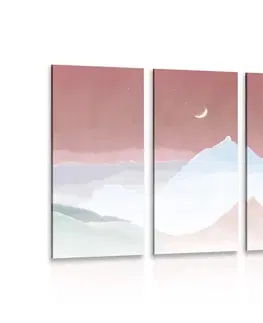 Obrazy prírody a krajiny 5-dielny obraz mesiac nad pastelovými horami