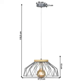 Lampy Visiaca lampa, sivá/prírodná, drevo/kov, TREX TYP 2